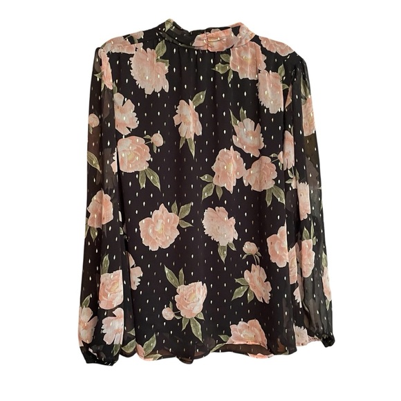 Haver & Blair London-Long Sleeves-High Neck-Lined-Floral Blouse-Gold Fleck-3X - Picture 5 of 14